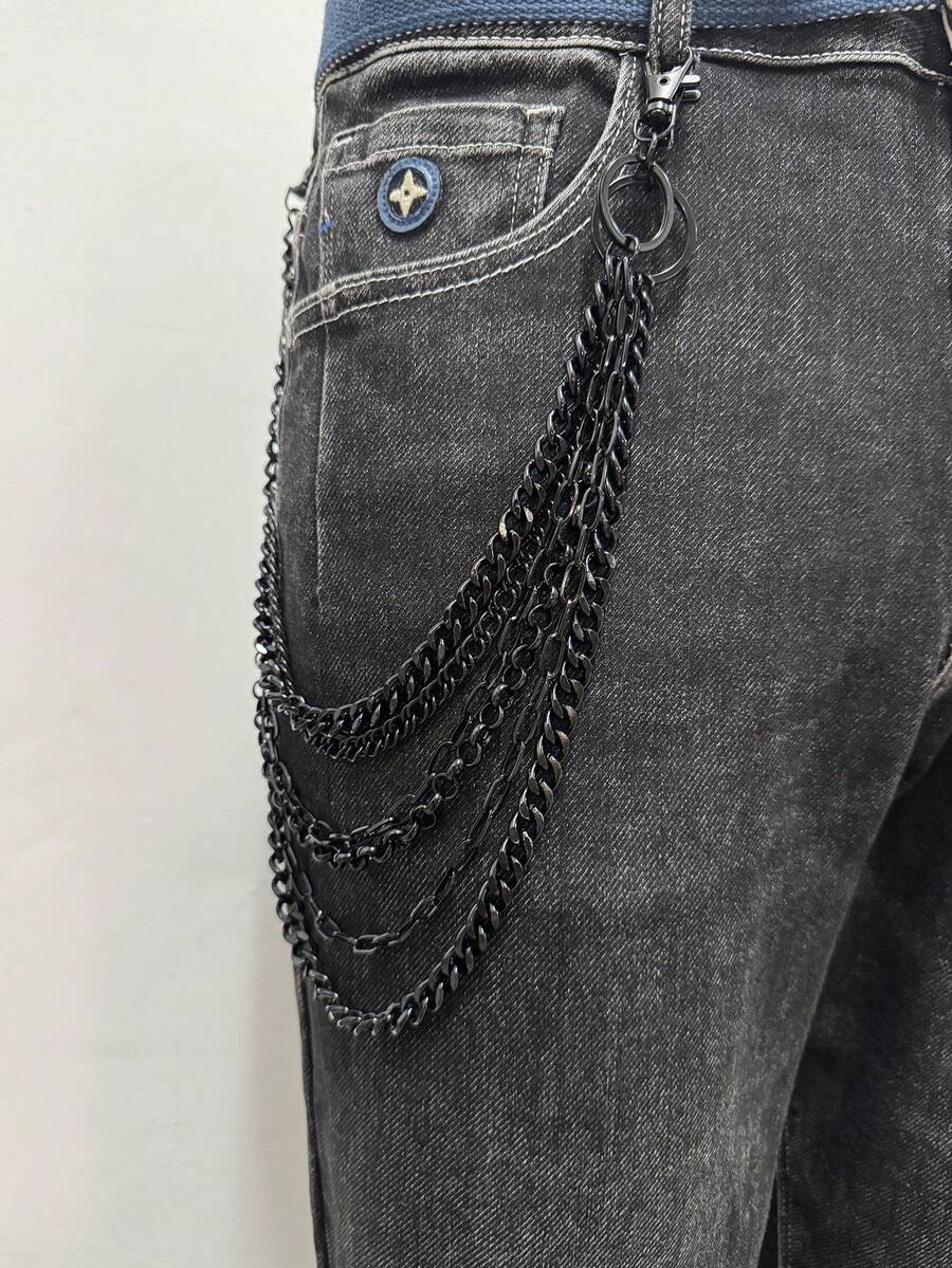 1 buah Rantai Logam Multi-Layer Hitam Minimalis Modis, Rantai Aksesori Pakaian Unisex, Perhiasan Hadiah Liburan - Hitam - View 1