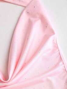 Vestido ajustado brillante con espalda descubierta y cintura fruncida, adecuado para el uso diario, graduación, fiesta del Día de la Independencia - Rosa - Ver 4