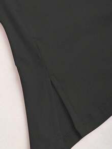 Camiseta de mujer de unicolor con pliegues, ajuste ceñido y hombro asimétrico de manga corta - Negro - Ver 5