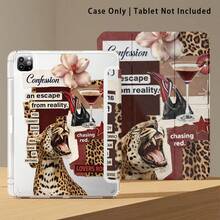 Leopard, Wine Glass And Lips Pattern Painted Effect Acrylic Crystal Tablet Protective Case, With Stand, Foldable Anti-Bend, Silicone Reinforced Corners, Auto Wake/Sleep Function, Built-In Pen Slot, Multi-Angle Foldable Stand - Style 5 - View 7