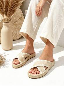 CIAODEA Women's Flat Summer Flip-Flop Style Sandals With A Crisscross Design And Open Toe, Perfect For Everyday Wear In Spring And Summer. Comfortable For Work And Vacations, Ideal For Leisure Time And Casual Fashion. - 米色 - 查看 4