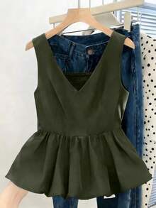 Camiseta sin mangas ajustada para mujer, adecuada para el trabajo, el viaje, las fiestas, la graduación y el uso diario - Verde militar - Ver 1
