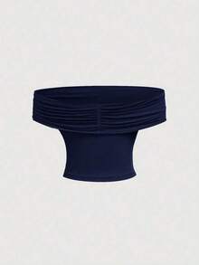 Camiseta de tirantes ajustada de un solo color con 3 formas de usar para mujeres - Azul marino - Ver 7