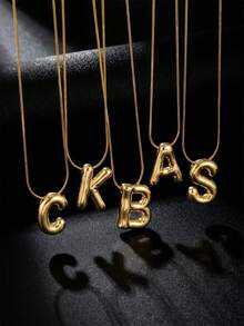 1pc Exaggerated Individualistic Fashion Chunky Balloon Initial Letter Pendant Necklace Stainless Steel Chain Bubble Alphabet Necklace For Girls Kids Family Friends Mom Mother's Day Birthday Festival Anniversary Jewelry Accessory Gift For Everyday Wear - Gold - View 1
