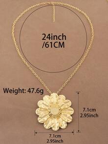 SUPBORA 1pc Fashionable Silver/Matte Gold Large Bohemian Style Metal Flower Pendant Necklace - Gold and Silver - View 5