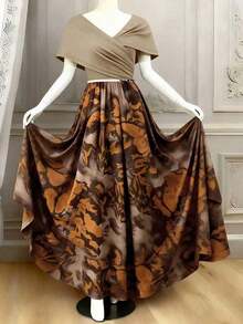 Vestido de línea A con diseño de patchwork y cintura ceñida para mujer, elegante para vacaciones, ir al trabajo, el Día de San Valentín, citas, estilo de calle francés, retro, versátil para fiestas, primavera temprana/primavera-verano, vestido lar - Multicolor - Ver 3