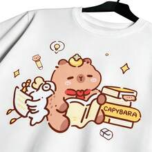 Tops para mujer Casual de Algodón para Mujer, Manga Corta, Cuello Redondo, con Estampado de Dibujos Animados - Blanco - Ver 2