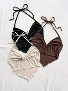 Nuevo atuendo casual de primavera/verano para vacaciones, boda en la playa, invitado de boda, graduación, brunch, Día de San Patricio, Spring Break, Pascua, festival de música, elegante, bohemio, tropical, top con atar en el cuello para fiesta - Multicolor 3 - Ver 2