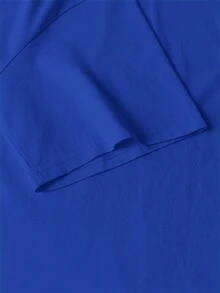 2026女款春夏標語印花圓領短袖寬鬆T恤，100%純棉，適用於外出、度假、辦公室/休閒/居家/戶外運動/復古風/極簡風、約會、浪漫旅行、節日禮物 - 彩藍1 - 查看 4