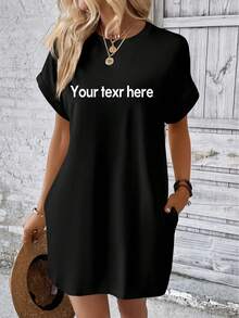 Vestido de mujer - Logo/Foto/Patrón/Notas musicales/Texto/Número de la suerte/Festival de música Coachella/Día de la Madre/Conejo de Pascua/Uniforme de trabajo negro elegante de verano - Negro - Ver 2