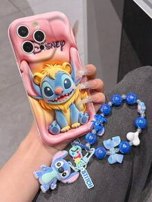 Disney Lilo & Stitch Phone Case With Stitch Charm And Stitch Lanyard - Cute Stitch Protective Case With Lion Costume And Pink Background Design, Equipped With Delicate Stitch Decorative Lanyard And Beaded Bracelet For Easy Carrying, Compatible With IPhone 17, 16, 15, 14, 13, 12, 11 Pro Series, Ideal For Birthdays, Holidays, Anniversaries, Graduation Gifts, Or Any Special Occasion To Surprise Family, Friends, Classmates, And Loved Ones. - 白色 - 查看 4