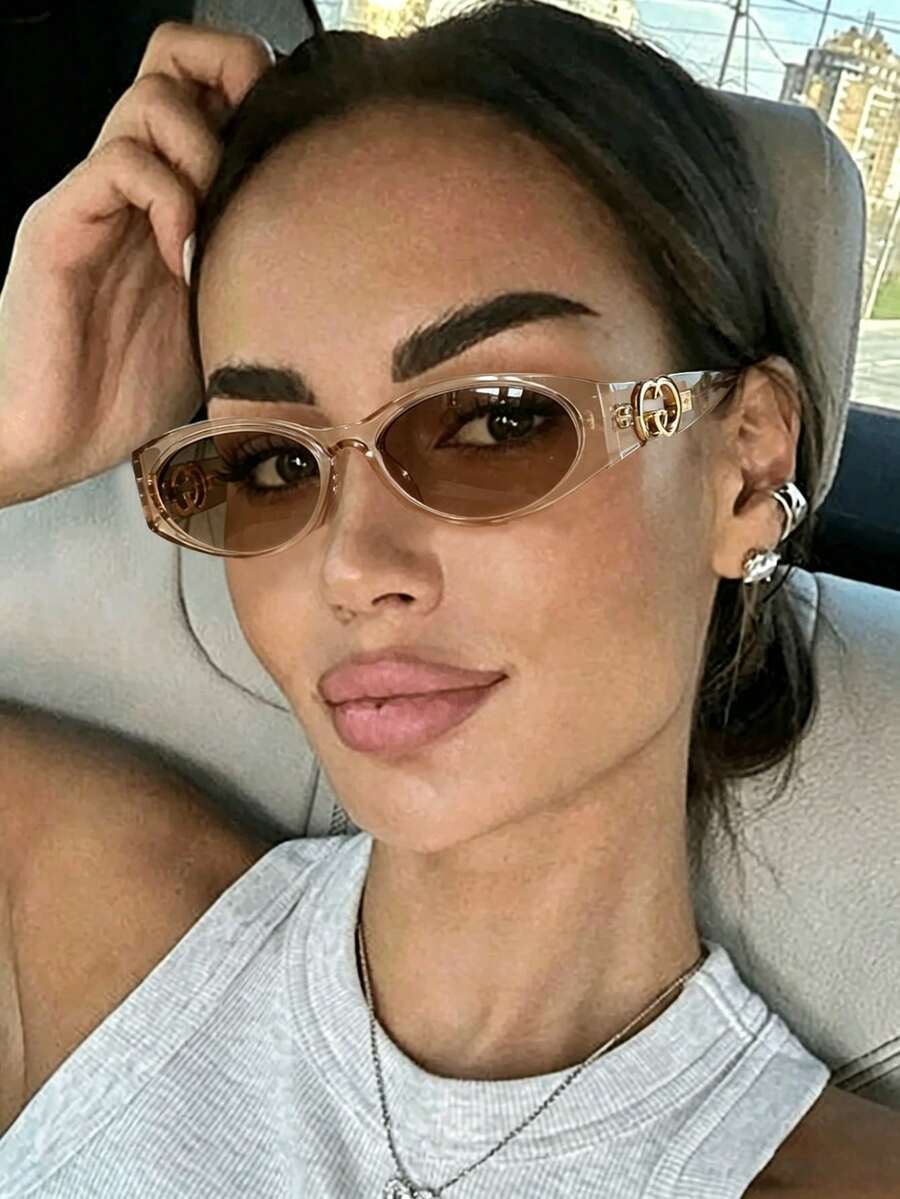 1pc New European And American Style Small Frame Fashion Glasses, Retro Oval Versatile Women Glasses