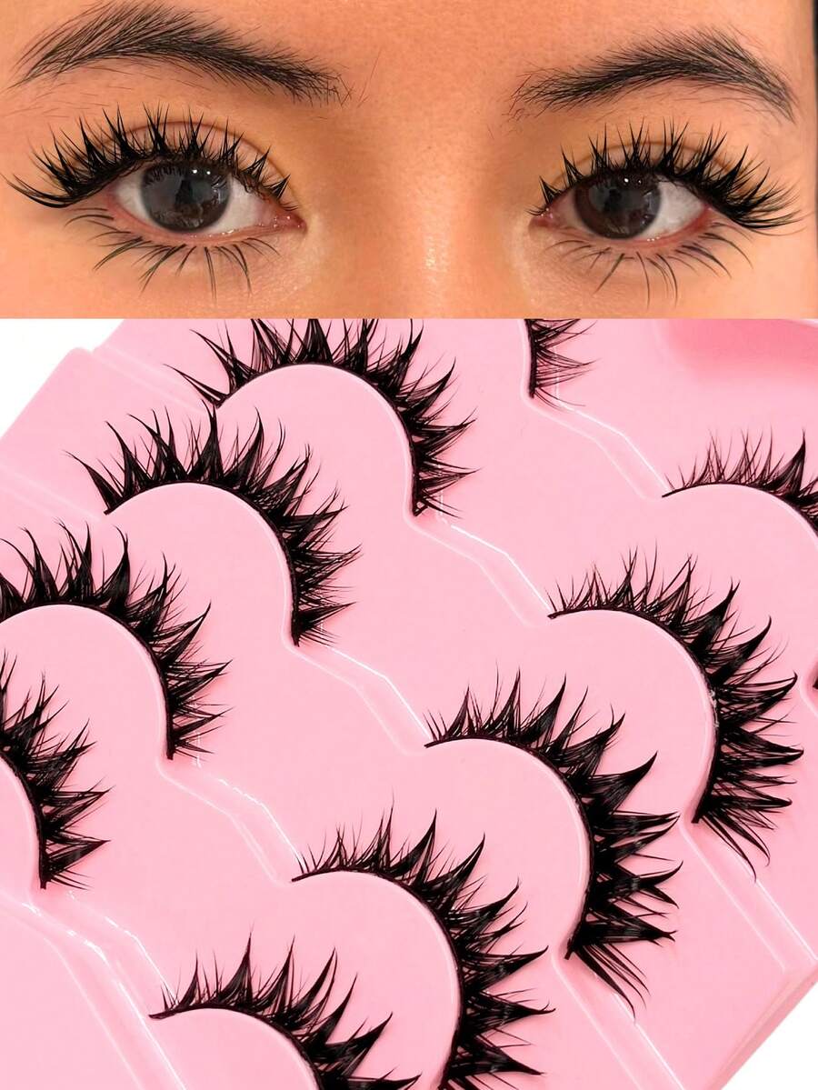 Asiteo 5 pares de pestañas postizas de ojos de gato húmedos de estilo anime, pestañas falsas dramáticas y cortas, extensiones de pestañas húmedas, herramienta de maquillaje - Negro - Ver 1