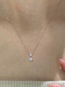 1 chiếc dây chuyền mặt đá Cubic Zirconia hình vuông và hình vuông cắt kiểu Princess, màu bạc, kiểu dáng tối giản với một viên đá duy nhất, phù hợp cho phụ nữ đeo hàng ngày, đi làm, dự đám cưới, ngày Valentine, sinh nhật. - Bạc - Xem 4