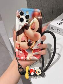 Disney Mickey & Minnie Mouse Phone Case With Mickey And Minnie Charm And Lanyard - Cute Mickey And Minnie Protective Case With Romantic Kiss Pose And Soft Focus Background Design, Equipped With Delicate Mickey And Minnie Decorative Lanyard And Beaded Bracelet For Easy Carrying, Compatible With IPhone 17, 16, 15, 14, 13, 12, 11 Pro Series, Ideal For Birthdays, Holidays, Anniversaries, Graduation Gifts, Or Any Special Occasion To Surprise Family, Friends, Classmates, And Loved Ones. - 白色 - 查看 3