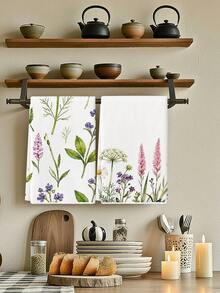 2pcs/Set Watercolor Floral Pattern Kitchen Towels, Country Style Tableware Hand Towels, Suitable For Kitchen Drying, Tea Towels, Home Indoor Tableware Drying - White - View 8