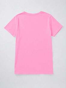 Camiseta Roja Oversize [Envío Nacional Gratis] Camiseta casual versátil de mujer con cuello redondo y manga corta, estampado de corazones, color rojo, primavera/verano - Estilo - Ver 2