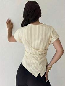 Blusa asimétrica casual y elegante a cuadros, adecuada para ir al trabajo, uso diario casual y vestimenta de negocios de moda / Ropa de otoño para mujer / Atuendos para volver a la escuela / Atuendos de maestra / Blusas para salir / Blusas para salir / Casual de negocios para mujer / Camisa a rayas / Casual de negocios para mujer / Camisas de maestra - Albaricoque 3 - Ver 2