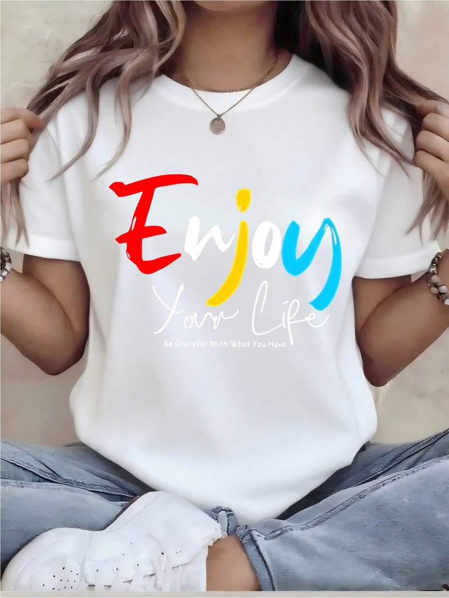 Plus Size T-Shirt - Women's T-Shirt With Fun Print - Casual Short-Sleeved T-Shirt With A Round Neck And Loose Fit, Machine Washable For Year-Round Comfort, Suitable For Casual Wear. | Loose Fit | Durable Prints, Suitable For Various Holiday Gifts, Shipped From A Local Warehouse. - 白色 - 查看 1
