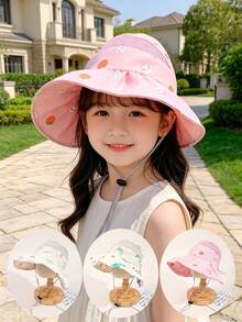 1顶可爱夏季遮阳帽，专为幼儿女童设计，透气舒适，适合婴幼儿和儿童。宽帽檐，是户外日常休闲、防晒、海滩度假和玩耍的理想之选。适合3-8岁儿童。 - 多色 - 查看 6