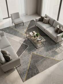 1pc Light Gray Geometric Abstract Art Area Rug, European And American Rectangular Soft Faux Wool Washable Carpet, Suitable For Living Room, Bedroom, Entrance, Bathroom, Hallway, Patio, Kitchen, Indoor Outdoor, All Season Large Size Mat, Home Decor - Multicolor - View 1