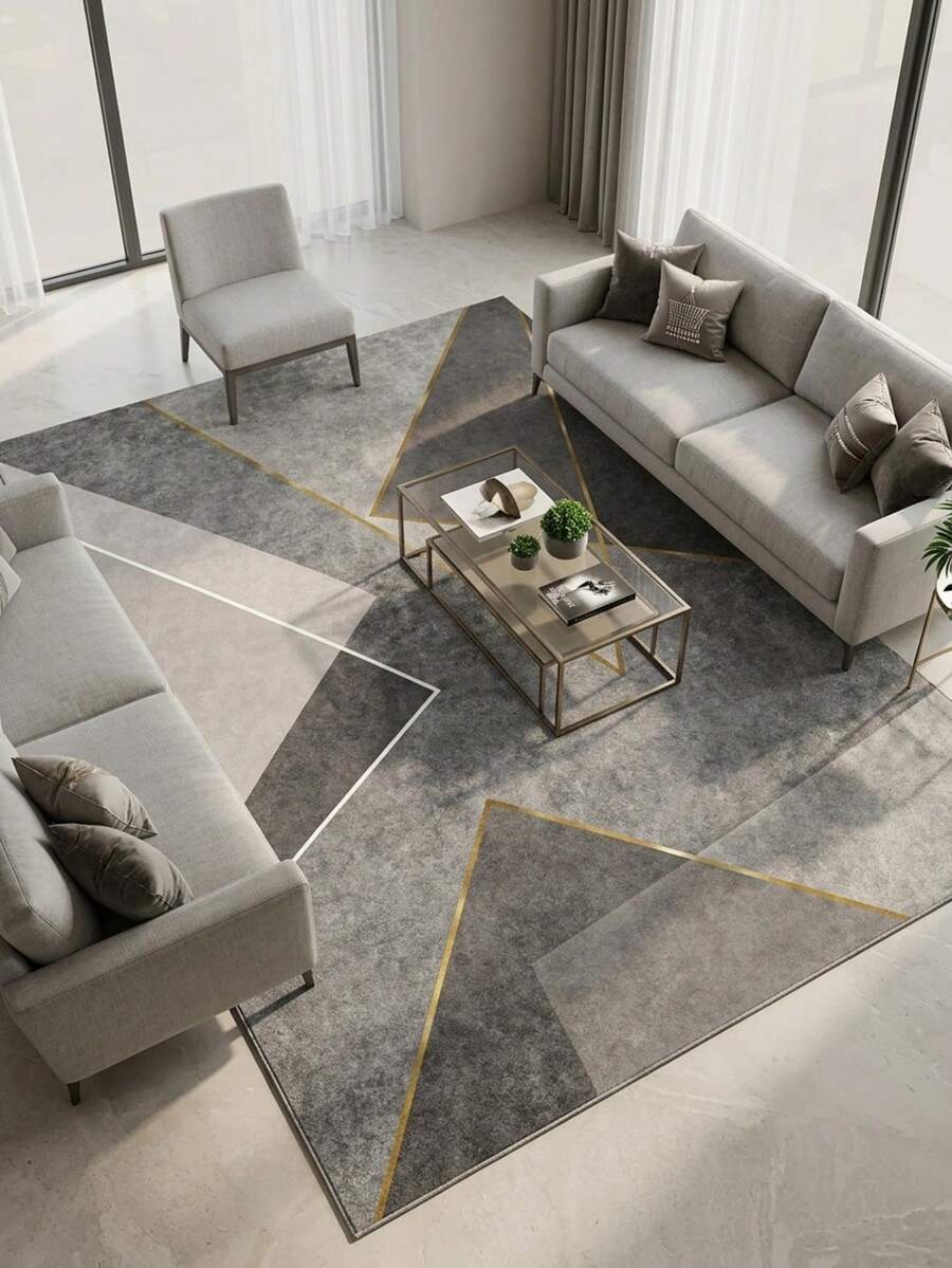 1pc Light Gray Geometric Abstract Art Area Rug, European And American Rectangular Soft Faux Wool Washable Carpet, Suitable For Living Room, Bedroom, Entrance, Bathroom, Hallway, Patio, Kitchen, Indoor Outdoor, All Season Large Size Mat, Home Decor - Multicolor - View 1