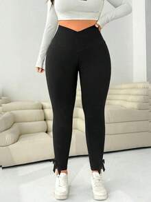 Solflare Leggings Elásticos de Cintura Alta para Mujer, Talla Grande, Color Negro, Estilo Casual, Minimalista, Versátil, para el Trabajo, Ropa de Otoño para Mujer - Negro 4 - Ver 6