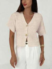Cárdigan delgado de mujer con contraste de color retro, adecuado para salidas, estilo callejero, aeropuerto, vacaciones en la playa, viajes al trabajo, fiestas de boda, festivales, estilo bohemio, romántico y elegante - Albaricoque 2 - Ver 4
