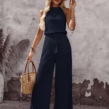 Summer Vacation Casual Solid Color Halter Jumpsuit - Negro - Ver 11