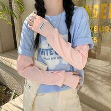 Women Loose Wrinkle Fake Layer Arm Covers, Summer Cooling Sun Protection Driving Sleeves - A - View 7