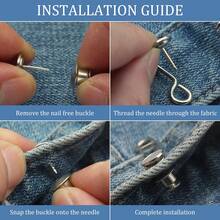 2pcs No-Sew Adjustable Jeans Buttons - Reusable, Invisible Waistband Tightener For Pants & Clothes, Durable Metal - 2 Sets Of Bronze - View 7