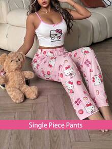 SANRIO 女士Hello Kitty睡裤一件装，可爱睡衣，Y2K风格，秋冬款 - 粉色 - 查看 3