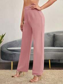 Pantalones rectos casuales lisos para mujer, para uso diario en otoño/invierno - Rosa vieja - Ver 4