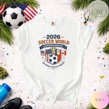 COPA MUNDIAL DE FÚTBOL 2026 Nueva Camiseta Casual de Algodón Puro, Talla Grande, Cuello Redondo, para Hombre y Mujer - Blanco - Ver 1