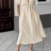 Apricot Bowknot Casual Midi Dress For Women Baby Blue Dress,Sun Dresses For Women Work Summer Dresses,Shirt Dresses For Women - Verde - Ver 5