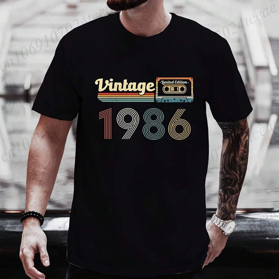 Camiseta informal divertida Vintage para hombre, regalo de 40 cumpleaños de 1986, 40 años, cinta de casete estampada, camisetas de manga corta para hombre - forma - Ver 1