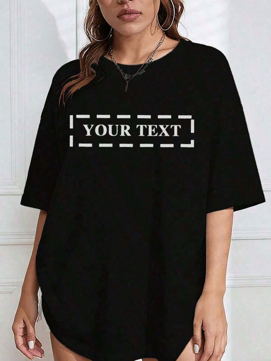 Camiseta de manga corta con cuello redondo para mujer, estampada con letras en inglés, hecha de tela 100% algodón puro, suave y con caída, adecuada para uso diario, oficina, escuela, vacaciones, camping, de estilo versátil, las mangas cortas hacen que tu verano sea más vibrante y colorido. - Negro - Ver 1