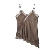 Nueva llegada Camiseta de mujer con decoración de encaje sexy, estilo europeo y americano para el verano - Marrón Mocha - Ver 8
