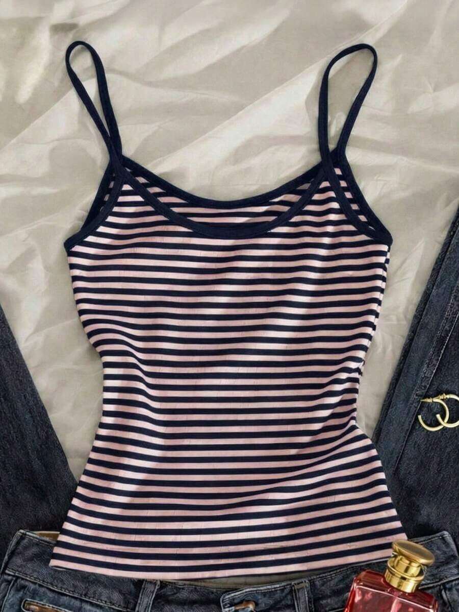 Camiseta de tirantes a rayas minimalista y de moda, regalo para amigos - Rosa Pálido - Ver 1