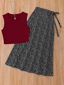 Unity Conjunto de 2 piezas de estilo elegante y vintage francés para primavera/verano.Incluye top crop de unicolor con cintura definida y falda midi de línea A. Tiene un estilo sexy - Multicolor - Ver 1