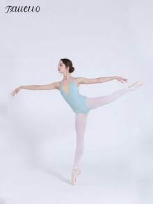 balletto Justaucorps de danse de ballet pour adultes pour femmes, décolleté en V profond, patchwork, combinaison de gymnastique et de yoga, tenue de sport - Bleu ciel - Voir 5