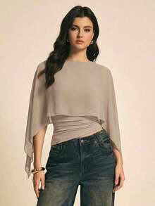 uello chal marrón para mujer, blusas elegantes para mujer, blusas casuales para mujer, apropiada para uso diario, salir, ir y venir en otoño/invierno, blusa de manga de murciélago, blusa marrón café, blusa marrón oscuro - Gris Claro - Ver 6