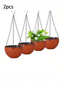 2pcs Vintage Rattan Honeycomb Pattern Double-Layer Hanging Planter Baskets, With Drainage Holes And Hook For Indoor/Outdoor, Balcony, Patio, Garden Decor, Modern Hanging Planters | Durable Plastic Material For Plants - Flowerpot - View 16