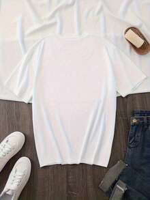 1 Piece Of Women's Summer T-Shirt - Plus Size Casual T-Shirt With Butterfly Floral Print - Short Sleeve, Round Neck, Loose Fit, Machine Washable, Comfortable For All Seasons, Feminine Style, Soft Fabric. Full Body Coverage. 100% Cotton - 白色 - 查看 3