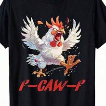 Camisetas Casuales Unisex Bonitas de Primera Calidad, Estilo Adorable con Calidad Superior y Gran Textura. Camiseta con Estampado de Humor de Pollo Divertido - Camiseta con Estampado de Letras Rojas, Tela Elástica Mediana, Ropa Casual Urbana para Hombre, Camisetas de Manga Corta para Hombres y Mujeres - Negro - Ver 6