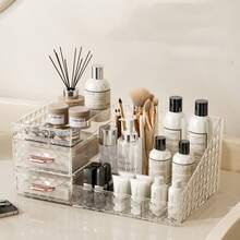 PET Desktop Storage Box, Vanity Makeup Organizer For Cosmetics, Lipstick, Eyeshadow, Eyebrow Pencil - Multicolor - View 2