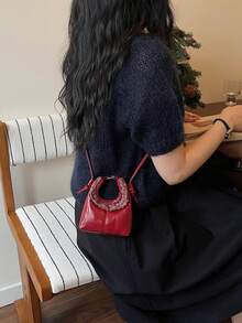 Mini Lace Handbag, Unique Shoulder Crossbody Bag - Burgundy - View 7