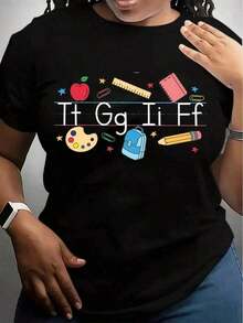 TGIF Teacher T-Shirt 100% Cotton, Alphabet Teacher T-Shirt, Kindergarten Teacher T-Shirt, Christmas Gift For Teachers, Teacher Appreciation Gift, Graphic Tees For Women, Loose Fit T-Shirt, Casual And Versatile, Y2K Style T-Shirt. - 白色 - 查看 1
