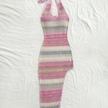 WYWH Colorful Ombre Halter Neck High Slit Romantic Casual Vacation Dress For Women,Summer Dresses For Women,Pastel Dresses For Women - Multicolor - Ver 4