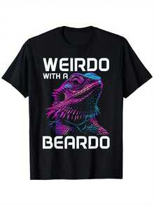 Reptile Enthusiast T-Shirt With Bearded Dragon Design, 100% Cotton, A Gift For Men, Women, Parents And Friends, Sizes S-, Black, Loose And Comfortable. - Black - View 2